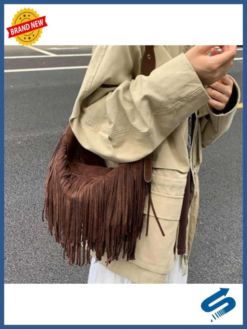 Suede Fringe Hobo Bag Crossbody Shoulder Bag Adjustable Strap Tassel Handbag
